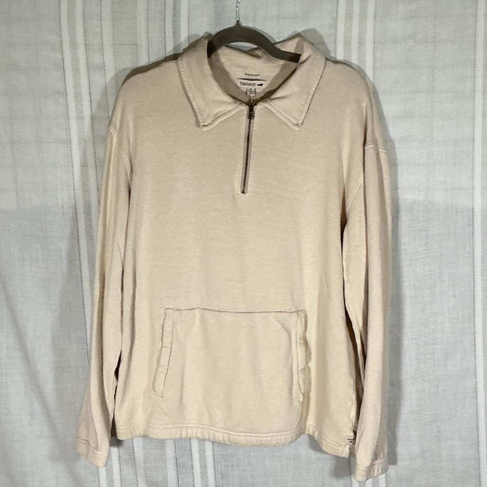 Toad&Co Cream Quarter Zip Pullover Men’s Size M Kangaroo Pocket Casual Sweater